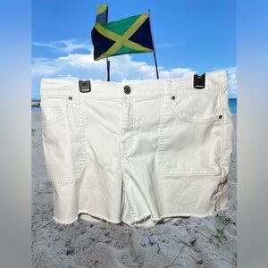 Tommy Bahama Ella Twill 4inch High Rise White Shorts Size 12 Frayed Cuffs UPF